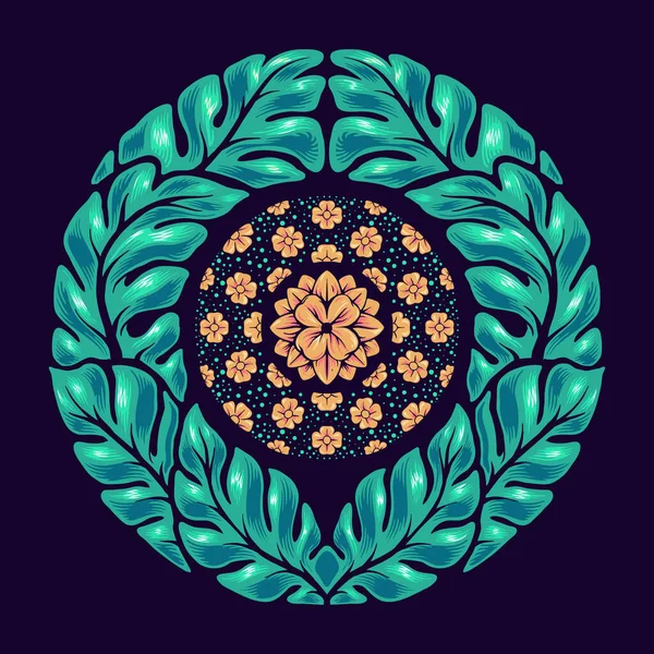 Handtekenblad Mandala Voor Zomer Tropisch Ontwerp — Stockvector