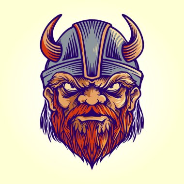 Ticari tişört ve logo takımı için afişi olan Viking kafatası savaşçısı.