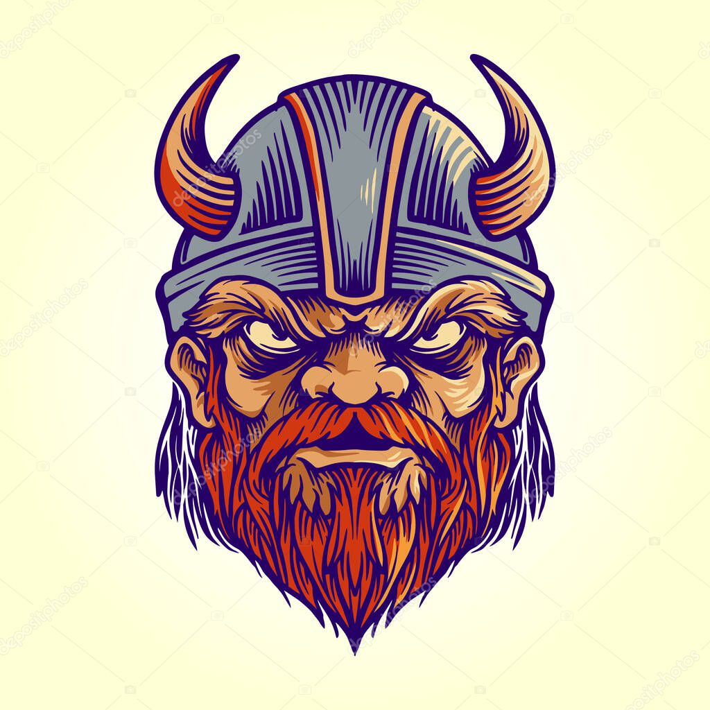 Viking skull warrior with a banner for merchandise t-shirt clothing line and logo team