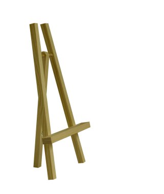 Beyaz arka planda izole edilmiş sanatçılar için küçük masaüstü tahta sehpası. Yan görüş. Sanatçının çalışma ekipmanı.