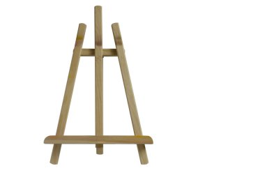 Beyaz arka planda izole edilmiş sanatçılar için küçük masaüstü tahta sehpası. Sanatçının çalışma ekipmanı.