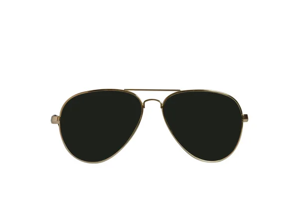 Schwarze Sonnenbrille Mit Goldenem Rahmen Auf Weißem Hintergrund Frontansicht Isoliertes — Stockfoto
