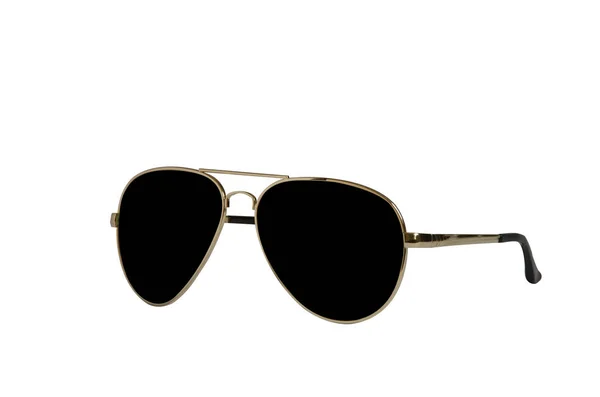 Black Gold Rimmed Glasses Isolated White Background Aviator Sunglasses Side — Stock Photo, Image