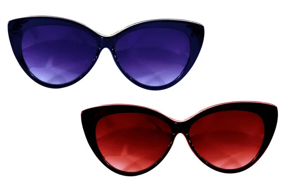 Red Blue Sunglasses Black Frame Front View Two Pairs Close — Stock Photo, Image