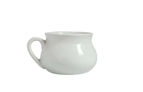 白色陶瓷壶 手柄在白色背景上 孤立的物体 厨房用具 — 图库照片