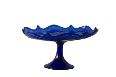 Meyve için cam vazo mavisi. Uzun bacaklı vazo..