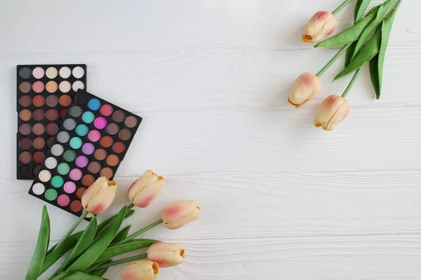 Flatlay Cosmetics Top View Copy Space — Stock Photo, Image