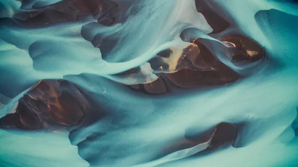 Luchtfoto Van Boven Een Blauwe Gletsjer Zuid Ijsland Smeltende Gletsjer — Stockfoto