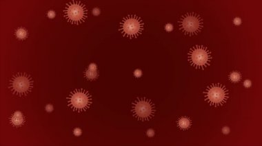 Kırmızı arka planda Coronavirus hücreleri. Virüs salgınına karşı koruma. Virüs hücreleri canlandırılmış arkaplan