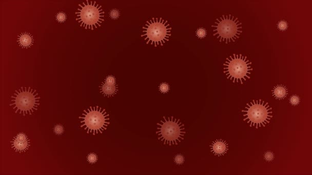 Células del coronavirus sobre fondo rojo. Protección contra la pandemia viral. Células virales fondo animado — Vídeo de stock