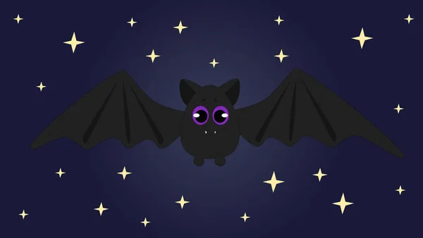 Mignon Personnage Chauve Souris Noire Amicale Volant Avec Des Ailes — Image vectorielle