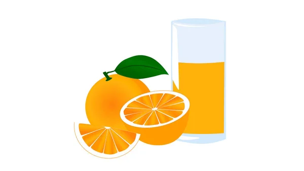 Bir bardak portakal suyu ve beyaz arka planda izole edilmiş portakal meyveleri. Şeffaf bardakta portakal suyu. Citrus, vitamin, sağlıklı yaşam tarzı.