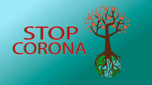 Coronavirus ağacı tüm gezegeni kökle kaplıyor. Dünya çapında sorun, tehlike. Corona imzasını durdur. Virüs kökleri gezegene yerleşmiş ve yok olmuş.