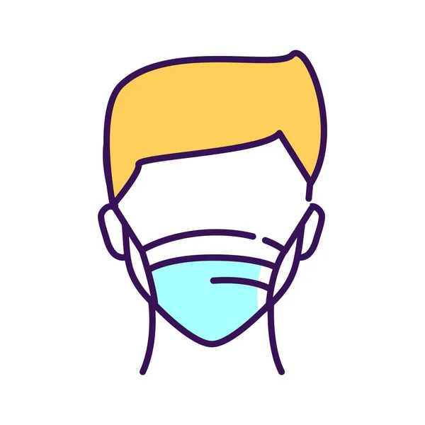 Homme sans visage dans la respiration masque respiratoire médical icône de ligne de couleur. Soins de santé. Grippe, virus, prévention des épidémies. Pictogramme pour page web, application mobile, promo . — Image vectorielle