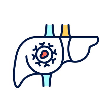 Karaciğer kanseri renk ikonu. Onkoloji. Kötü huylu neoplazma. İzole vektör elementi. Web sayfası, mobil uygulama, tanıtım için resim çizelgesi.