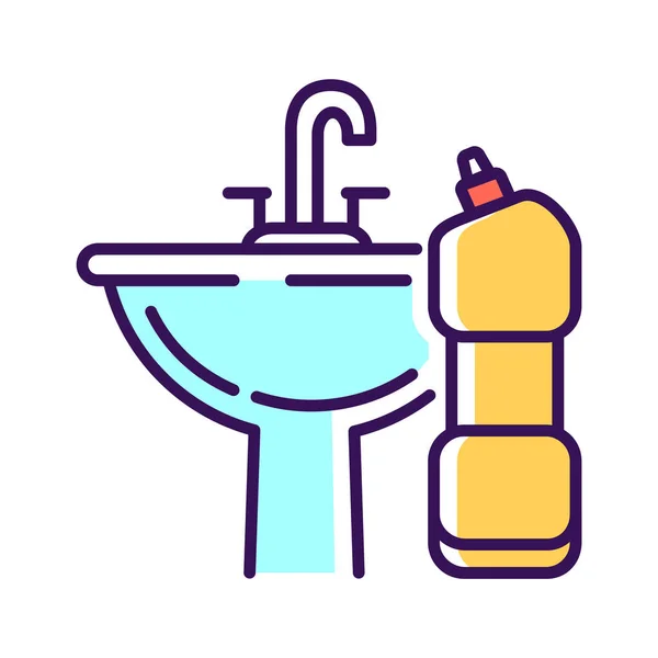 Farbsymbol für Waschbecken und Waschmittel. Badezimmerreinigung. Umriss-Piktogramm für Webseite, mobile App, Promo. — Stockvektor