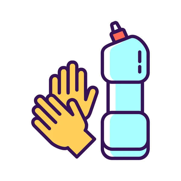 Gants et détergent ligne icône de couleur. Service de nettoyage. Pictogramme de contour pour page web, application mobile, promo . — Image vectorielle