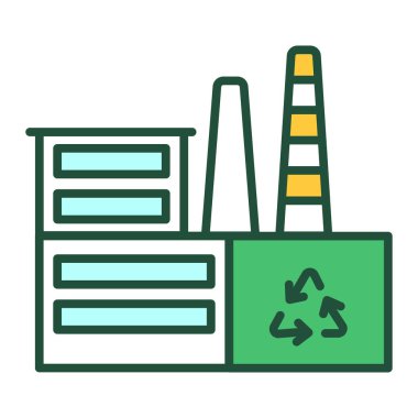 Yeşil üretim renk çizgisi simgesi. Çöp işleme tesisi. Çevre koruma. Web sayfası, mobil uygulama, tanıtım için resim çizimi.