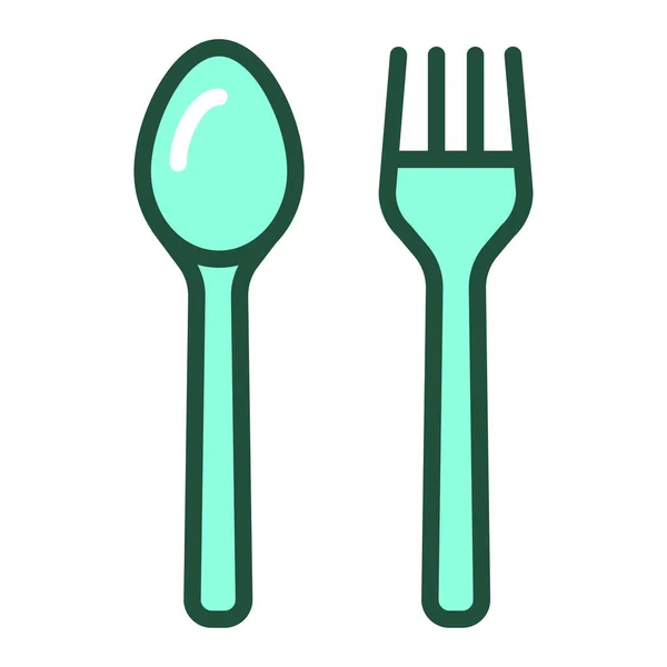 Reusable bamboo cutlery line color icon. Recycle elements: fork, spoon. Zero waste lifestyle. Outline pictogram for web page, mobile app, promo. — Stock Vector