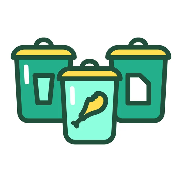 Διαχωρισμός απορριμμάτων: χαρτί, γυαλί, εικόνα γραμμής χρώματος τροφίμων. Ανακύκλωση αποβλήτων. Εικονόγραμμα περίγραμμα για την ιστοσελίδα, mobile app, promo. — Διανυσματικό Αρχείο