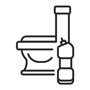 Tuvalet ve deterjan siyah çizgi ikonu. Tuvalet temizleme konsepti. Web sayfası, mobil uygulama, tanıtım için resim çizelgesi.