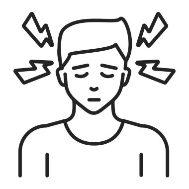 Baş ağrısı çizgisi simgesi. Alerji belirtileri, soğuk algınlığı, grip. Web sayfası için piktogram, mobil uygulama, tanıtım. UI UX GUI tasarım elemanı. Düzenlenebilir vuruş.