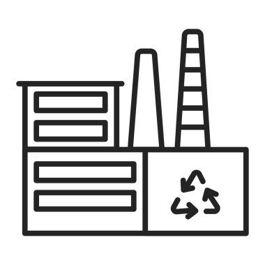 Yeşil üretim siyah çizgi ikonu. Çöp işleme tesisi. Çevre koruma. Web sayfası, mobil uygulama, tanıtım için resim çizimi.