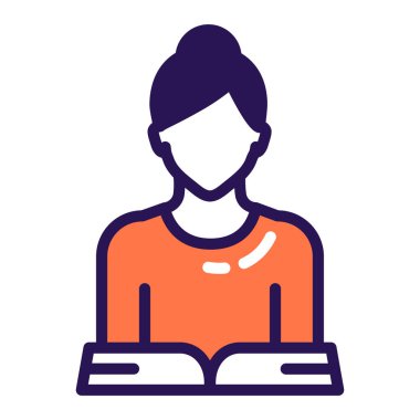 Kız bir çizgi ikonu okuyor. Ev tatili. İzole vektör ögesi. 