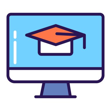 Uzaklık öğrenme renk çizgisi simgesi. Çevrimiçi eğitim kursları. Ev tatili. İzole vektör ögesi. 