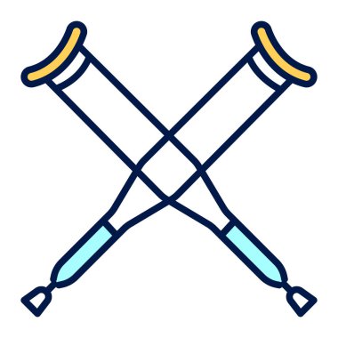 Aksiller koltuk değneği çizgi renk simgesi. Engelliler için tıbbi araç ve yaralanma sonrası yardım.