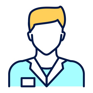 Üniformalı doktor renk ikonu. Tıbbi servis. Konu madde uzmanı. İzole vektör ögesi. 