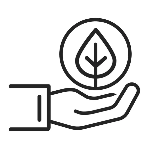 Handhaltende Pflanze schwarze Linie Symbol. Umweltschutz. Isoliertes Vektorelement. Umriss-Piktogramm für Webseite, mobile App, Promo. — Stockvektor
