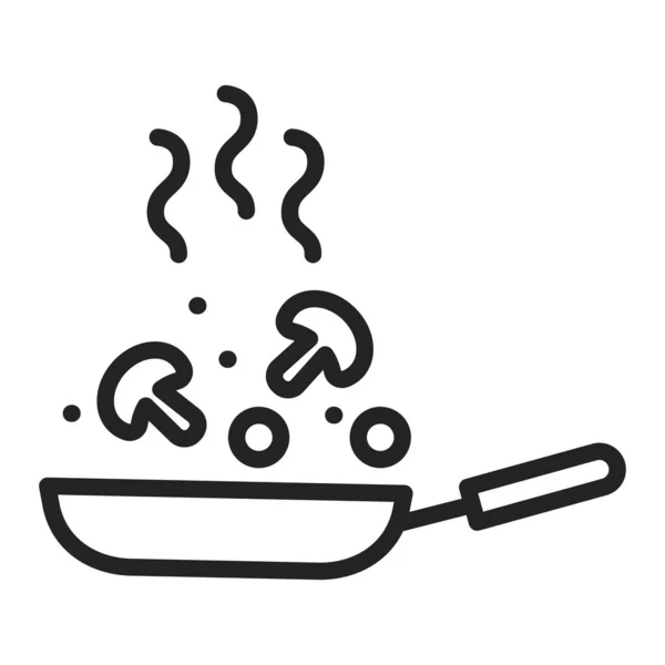 Kochprozess schwarze Linie Symbol. Essen in einer Pfanne anbraten. Freizeit zu Hause. Isoliertes Vektorelement. — Stockvektor