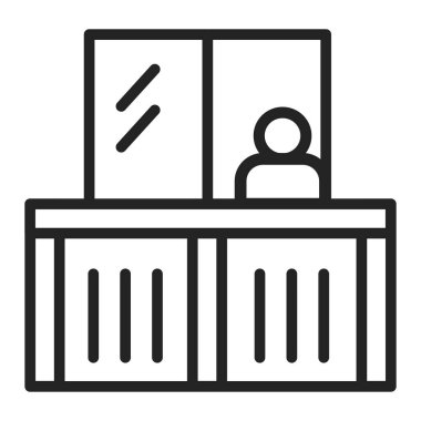 COVID-19 pandemik siyah çizgi ikonu sırasında insanların izole edilmesi. Pencereli ön balkon. Balkonda bekleyen biri var.. 