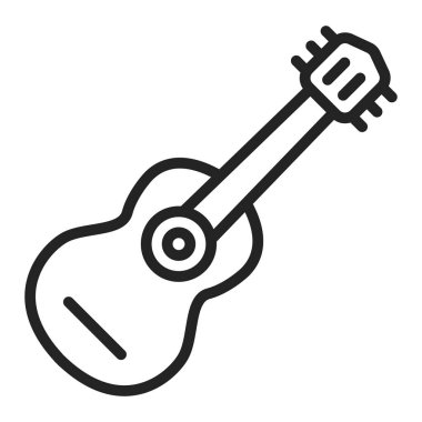 Akustik gitar hattı siyah ikonu. Telli müzik aleti. Ev tatili. Web sayfası, mobil uygulama, tanıtım için resim çizelgesi. 