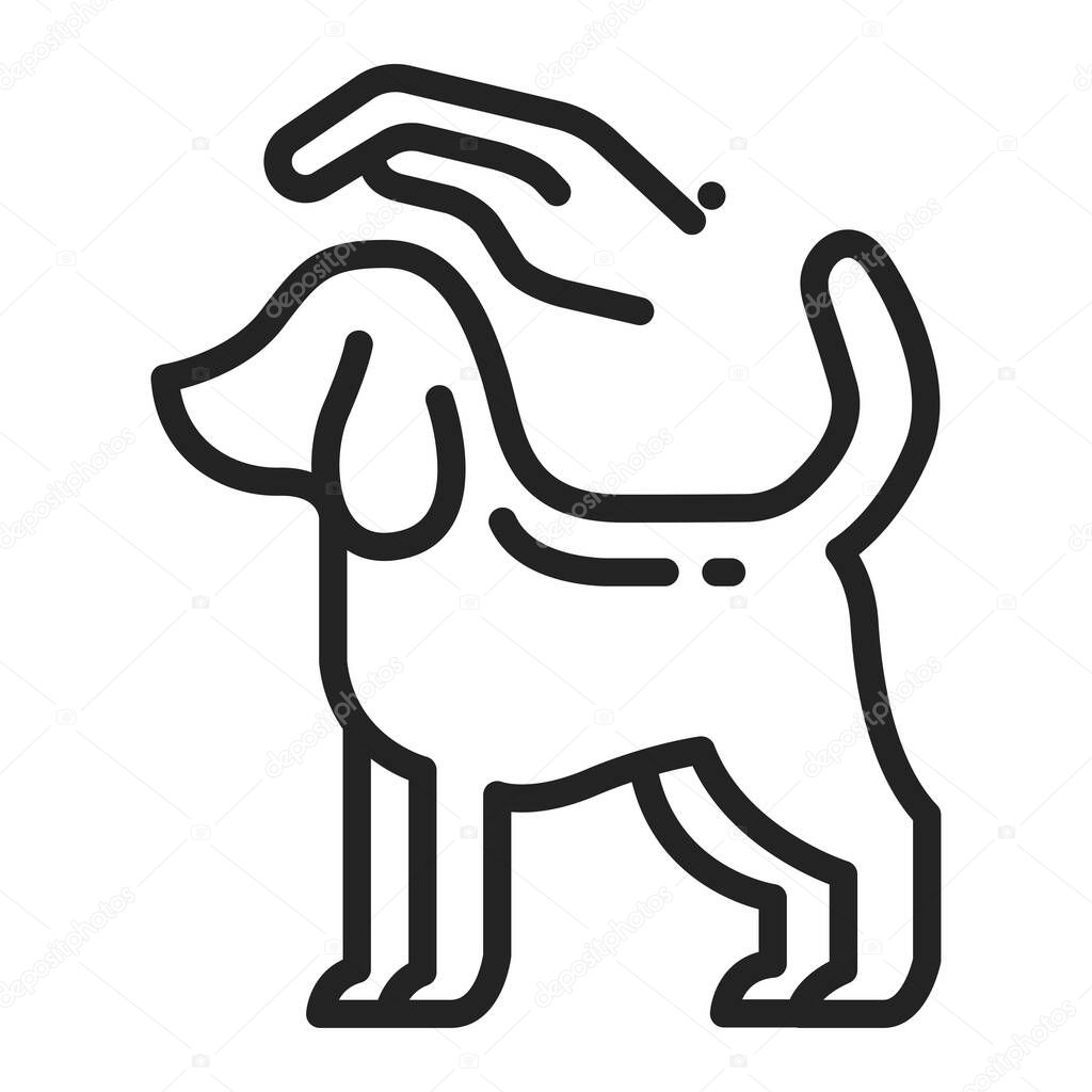 Dog care black line icon. Pet play. Home leisure. Isolated vector element