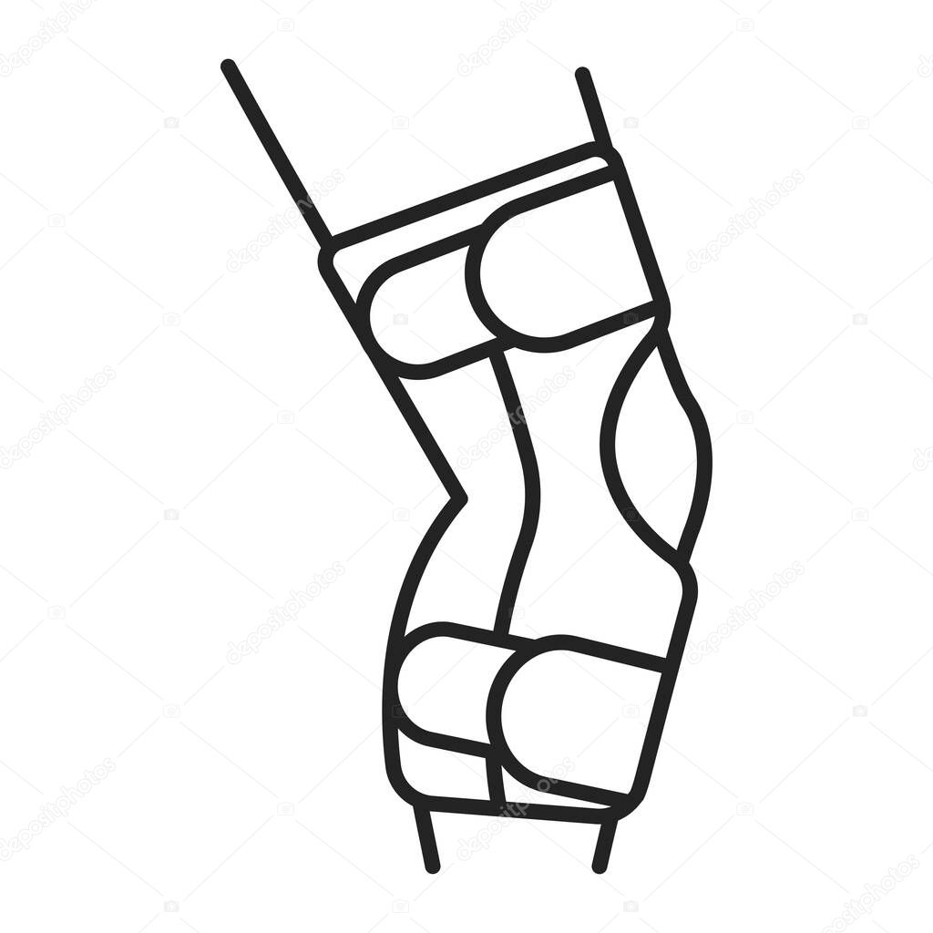 Human knee orthosis medical equipment line black icon. Orthopedic leg joint bandage. Isolated vector element