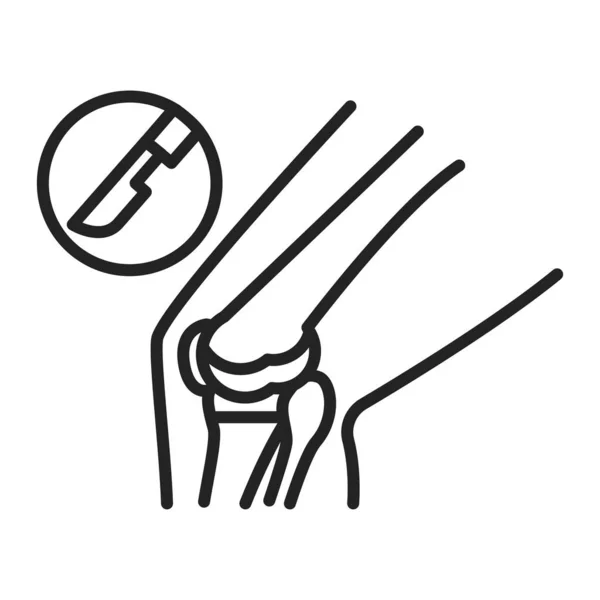 Doença do joelho ícone linha preta. Cirurgia total de substituição do joelho. Elemento vetorial isolado . — Vetor de Stock
