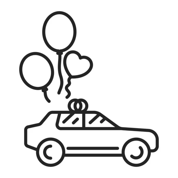 Acabo de casarme con el icono de la línea negra. Auto con globos. Elemento vectorial aislado. Esquema pictograma para la página web, aplicación móvil, promo . — Archivo Imágenes Vectoriales