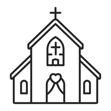 Kilise çizgisi simgesi. Düğün töreni. İzole vektör elementi. Web sayfası, mobil uygulama, tanıtım için resim çizelgesi.