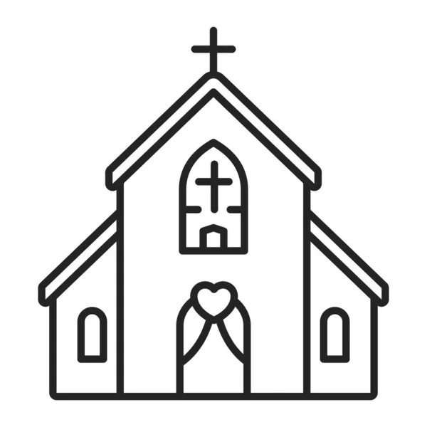 Kyrkan byggnad linje svart ikon. Bröllopsceremoni. Isolerat vektorelement. Disposition piktogram för webbsida, mobilapp, promo. — Stock vektor