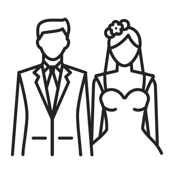 Braut und Bräutigam bilden ein schwarzes Symbol. Trauung. Isoliertes Vektorelement. Umriss-Piktogramm für Webseite, mobile App, Promo. — Stockvektor