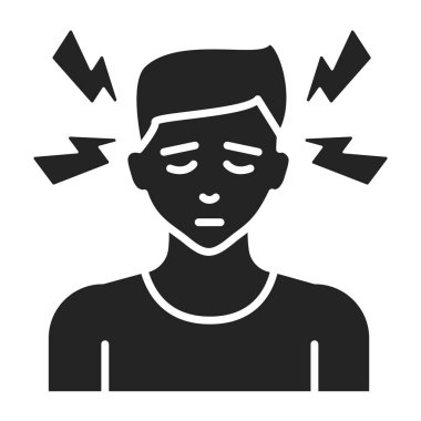 Baş ağrısı simgesi siyah simge. Alerji belirtileri, soğuk algınlığı, grip. Web sayfası için piktogram, mobil uygulama, tanıtım. UI UX Arayüz tasarım ögesi. 