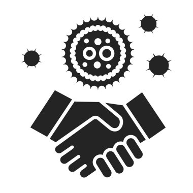 COVID-19, el sıkışma siyah kabartma simgesi ile iletiliyor. Sağlık hizmetleri. Web sayfası için piktogram, mobil uygulama, tanıtım. UI UX Arayüz tasarım ögesi. 