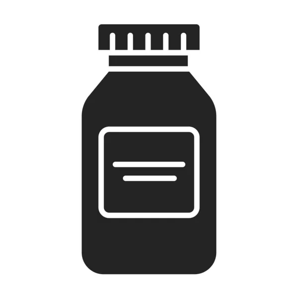 Pílula garrafa ícone de glifo preto. Produto farmacêutico. Pictograma para página web, aplicativo móvel, promo . —  Vetores de Stock