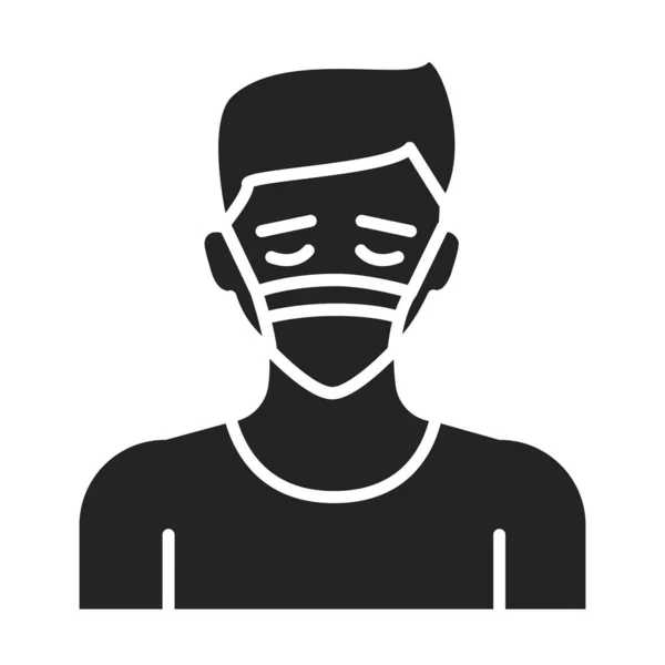 Hombre en la respiración máscara respiratoria médica icono de glifo. Alergia. Gripe, virus, prevención de epidemias. Pictograma para página web, aplicación móvil, promo . — Vector de stock