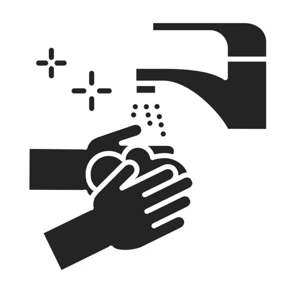 Ellerini sabun siyah kabartma ikonuyla yıka. Hijyen. Web sayfası için piktogram, mobil uygulama, tanıtım. UI UX Arayüz tasarım ögesi. — Stok Vektör