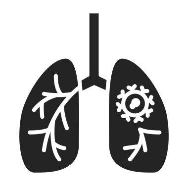 Akciğer kanseri siyah sembol. Onkoloji. İzole vektör elementi. Web sayfası, mobil uygulama, tanıtım için resim grafiği. 