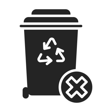Çöp tenekesi siyah simge simgesi yok. Konteynır geri dönüşümü. İzole vektör elementi. Web sayfası, mobil uygulama, tanıtım için resim grafiği. 