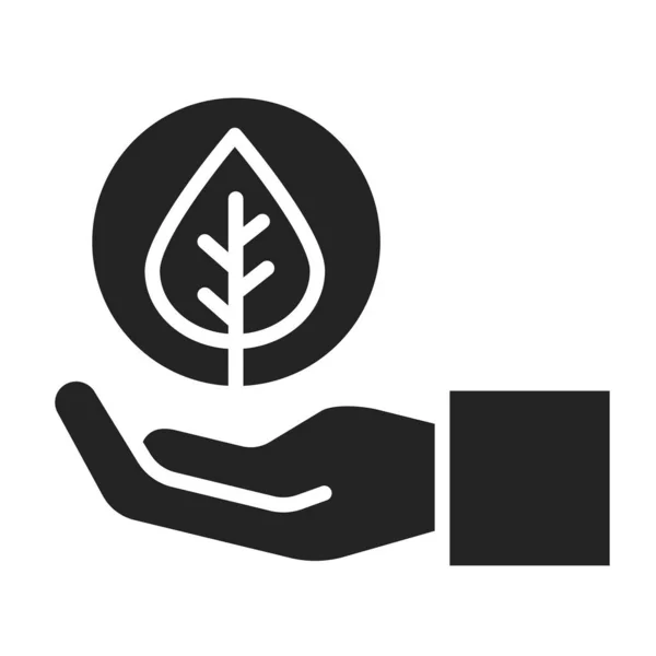Hand haltende Pflanze schwarzes Glyphen-Symbol. Umweltschutz. Isoliertes Vektorelement. Piktogramm für Webseite, mobile App, Promo. — Stockvektor